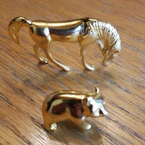 Gold Tone Metal Horse and Bear Figures